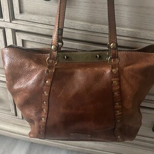 Patricia Nash Cognac Leather Studded Tote